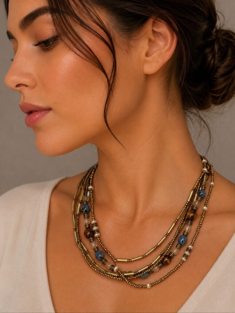 PREMIER DESIGNS Layered Twisted Torsade Ceramic Metal Beaded Necklace